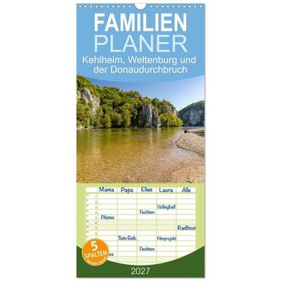 Familienplaner 2027 - Kehlheim, Weltenburg und der Donaudurchbruch mit 5 Spalten (Wandkalender, 21 x 45 cm) CALVENDO