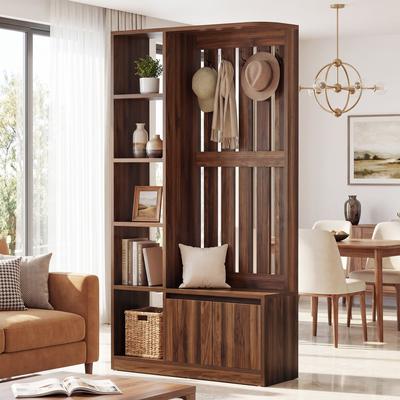 1Easylife 71-Inch Room Divider with Shelves & Door Cabinet, Farmhouse Freestanding Room Divider, Display Shelf for Room Separation