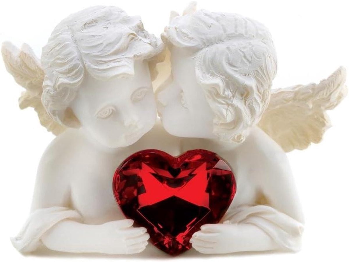 Wit Engel Hart Cherub Beeldje met Kristal Hart