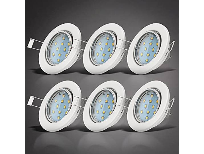 B.K.Licht - 6er Set LED Einbaustrahler 230V schwenkbar, warmweiße Lichtfarbe, Lochdurchmesser 68mm, LED Spot, Deckenspots, Spots, Einbauleuchten, Einbauspots, Deckenstrahler, 86x70 mm, Weiß