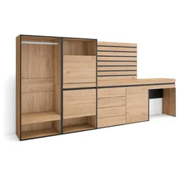SKRAUT HOME Schuhschrank, Platzsparender Schrank, 297x35x145 cm, Schlafzimmer, Offener Schrank, Kommode, Dekorative Paneele, Frisiertisch, Eiche _458_32