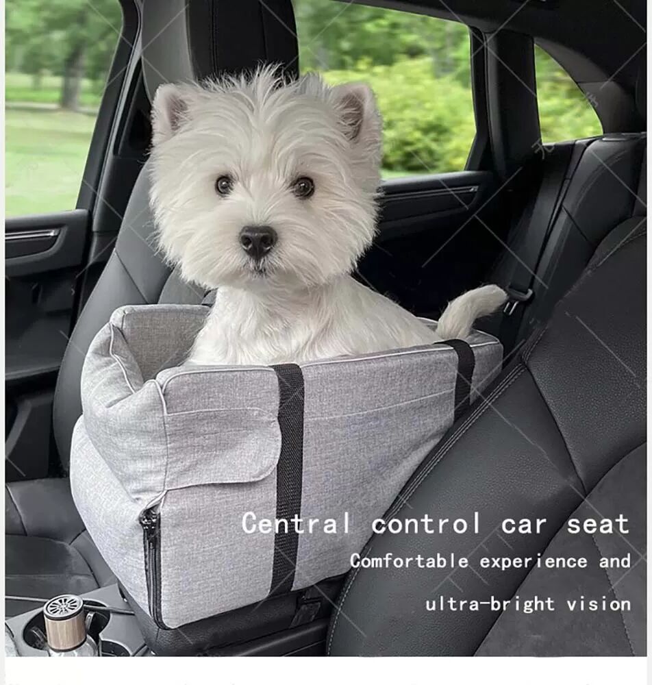 INF Komfortables Auto-Mittelkonsolen-Hundebett aus Leinenimitat Blau