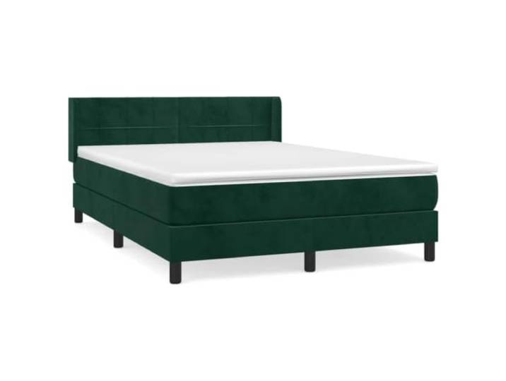 PUGYNBK Boxspringbett aus Samt, Dunkelgrün, 140 x 200 cm Kopfteil höhenverstellbar, Taschenfederkernmatratze, mittlere Härte