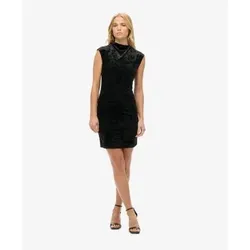 Superdry für Damen. W8011934A Samt-Bodycon-Kleid schwarz (M), Lässig, Party, Polyester, Ärmellos / Hosenträger