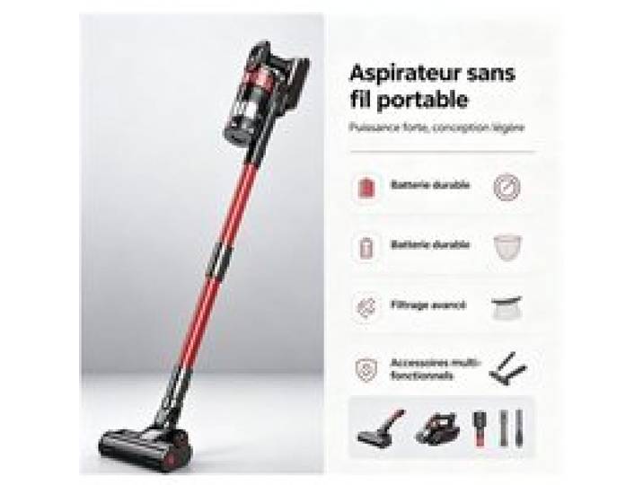 Aspirateur vertical sans fil- bac 2L anti débordement 10 en 1 accessoires complets 75kPa aspiration puissante f ASPIRATEUR BALAI