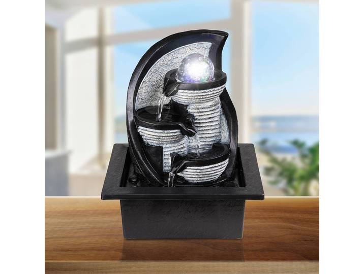 LED-Zierbrunnen Alberto III 21 x 26 x 18cm Schwarz/Grau Kunststoff Nicht austauschbare LEDs