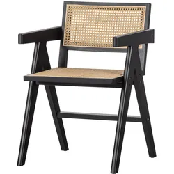 Esszimmerstuhl Gunn aus Rattan, skandinavisches Design, schwarz natur, stabiles Kieferngestell