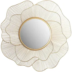 WANDSPIEGEL Rund Metall Gold 77 cm Blütenform