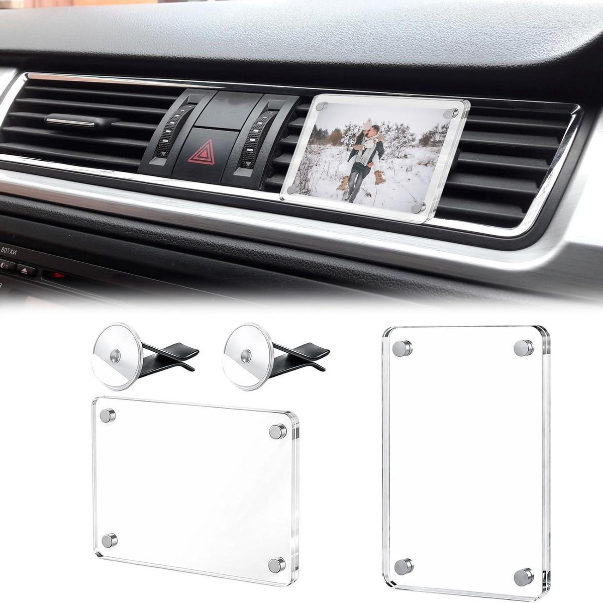 Set van 2 Magnetische Acryl Fotoclips voor in de Auto - Transparante Ventilatiehouder voor Persoonlijke Decoratie