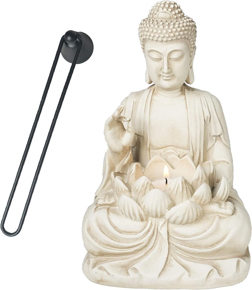 Boeddha Theelichthouder met Lotus, Zen Decoratie en Kaarsenhouder voor adults