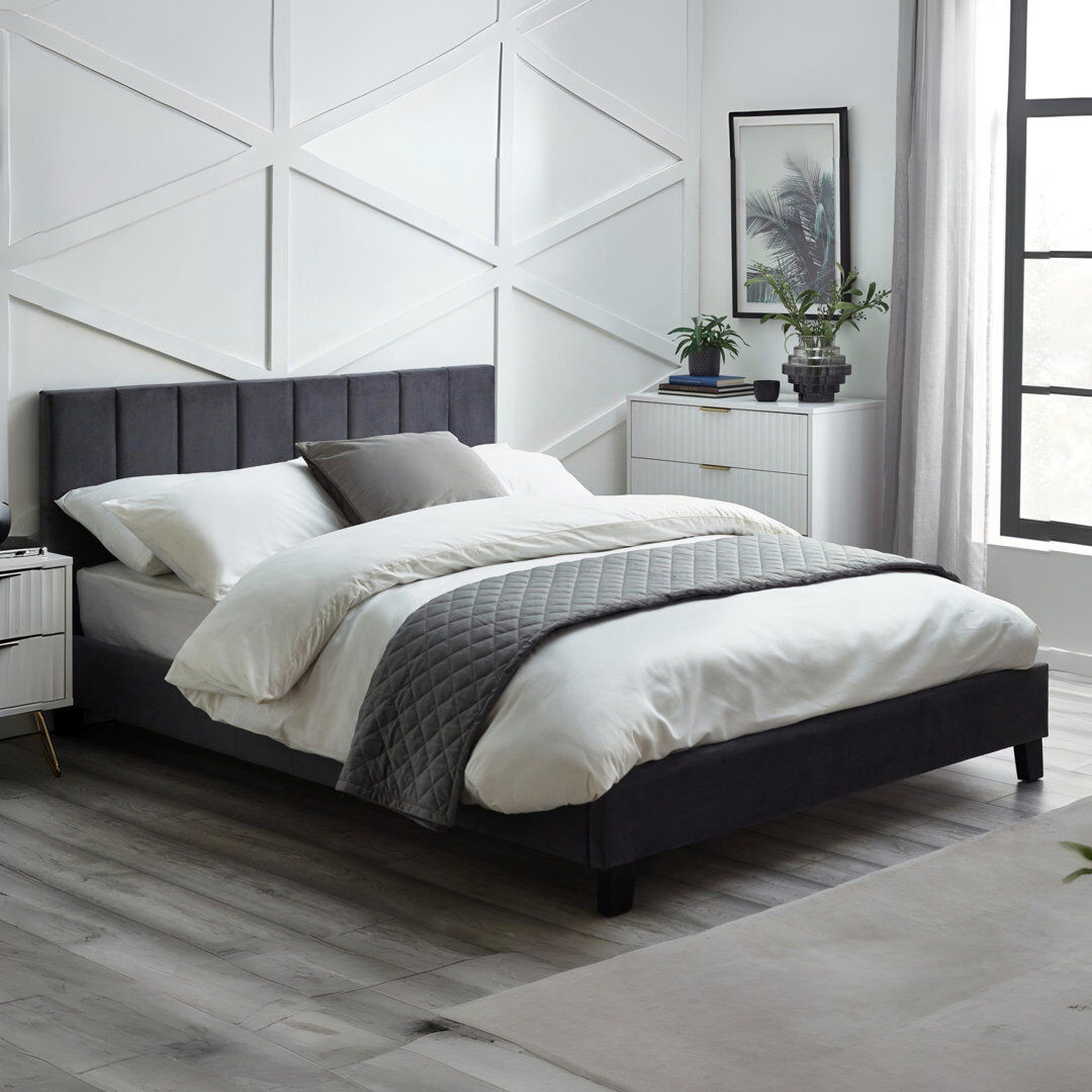 Latitude Run Putterman Upholstered Bed Grey Double (4'6)