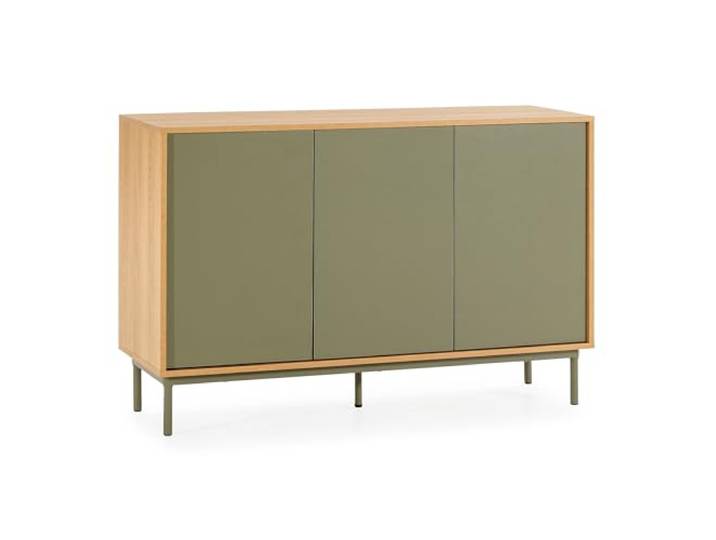 HOMN LIVING Sideboard Cuzco 3 türen Eiche-Optik/Grün, 120 cm (Breite) 40 cm (Tiefe) 80 cm (Höhe)