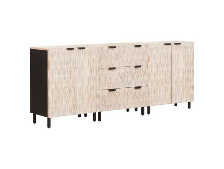 Heofavd Sideboard 3er Set Massivholz Mango 180x33x75 cm Weiß