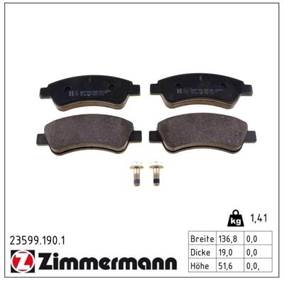 ZIMMERMANN Bremsbelagsatz, Scheibenbremse 23599.190.1 Vorderachse für Citroën/Peugeot Peugeot (DF-PSA) Citroën Opel