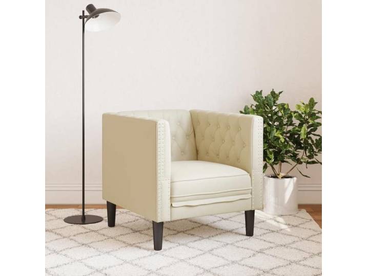 Fauteuil Chesterfield en similicuir - VIDAXL - Crème - 71x74.5x70.5 cm - Capacité 110 kg - Style Chesterfield