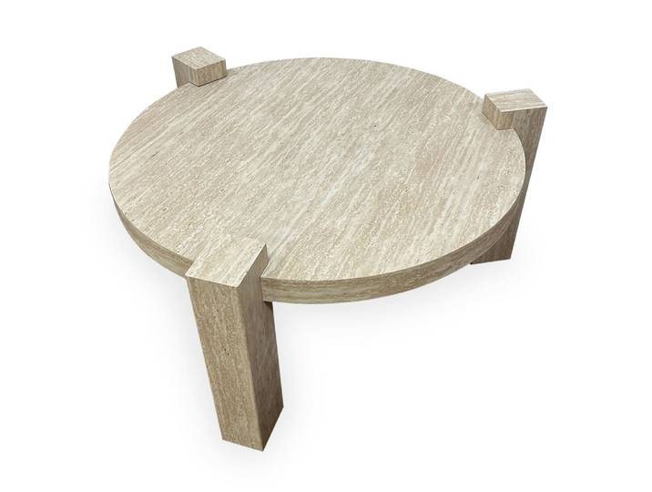 Table basse ronde moderne titouan d84cm effet travertin beige