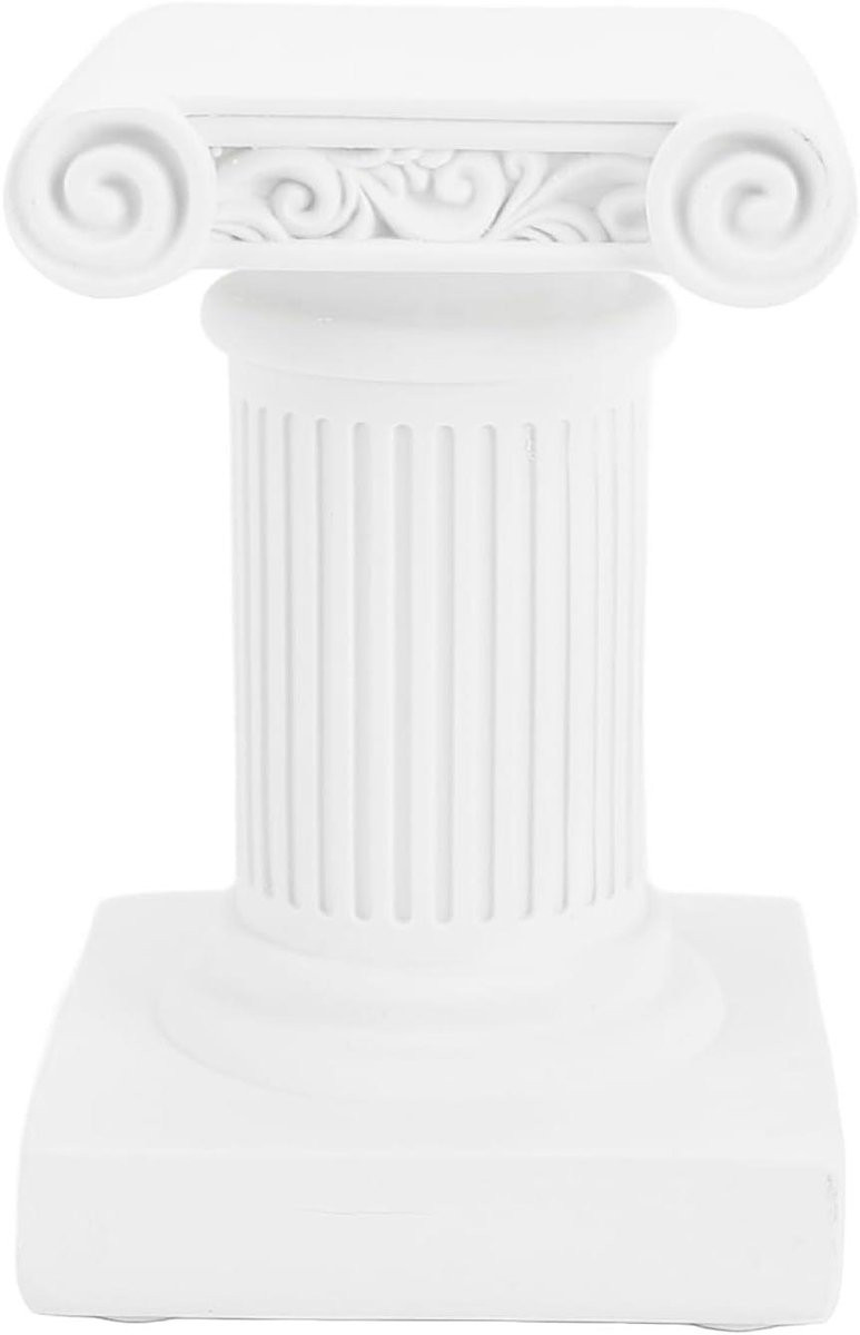 Mini Griekse Zuil Romeinse Pijler Decoratie met Engelen Olijftak - Wit - 416-450g