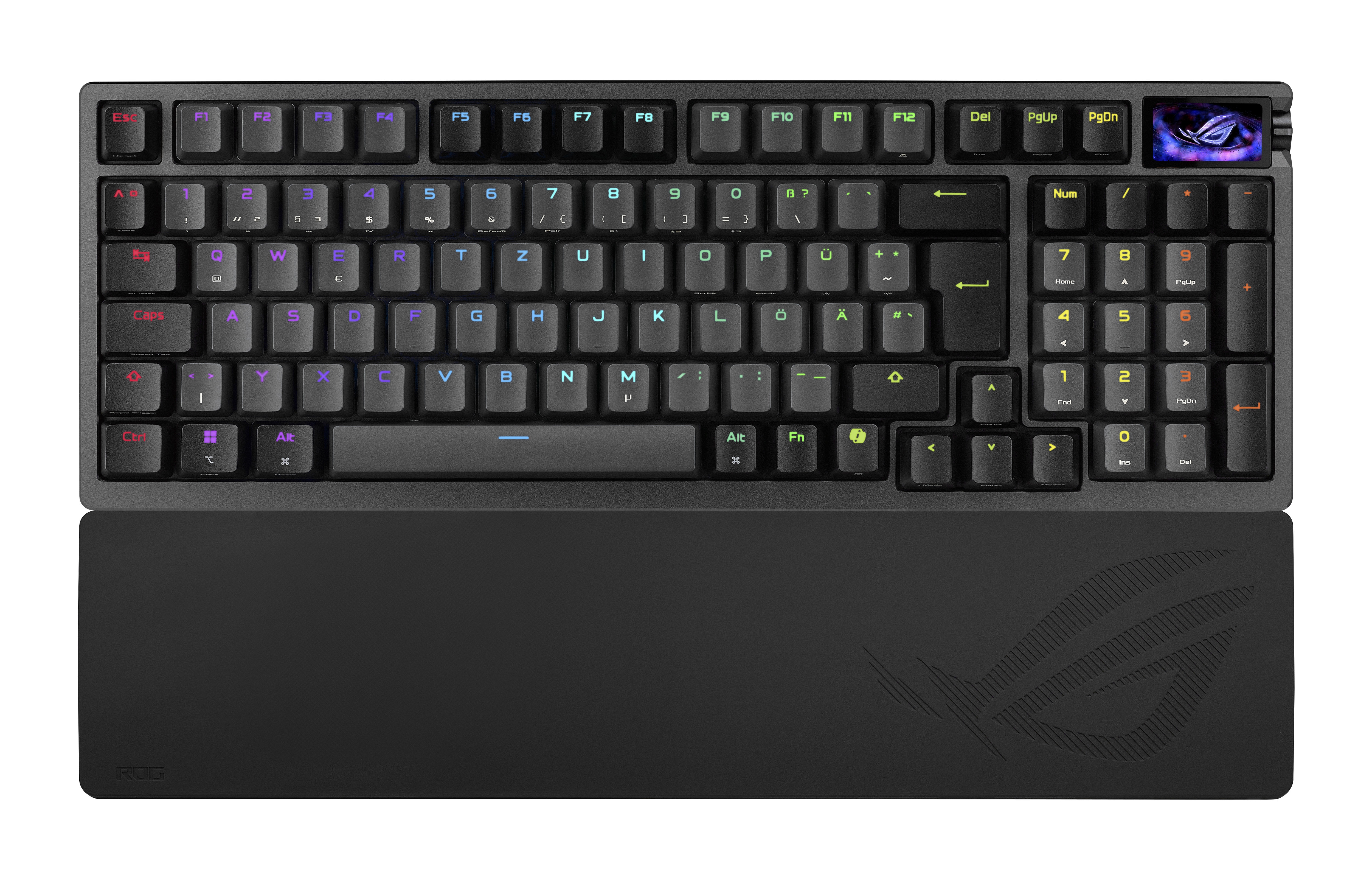 ASUS ROG Azoth 96 HE Schwarz – Kabellose Analoge Gaming Tastatur - Hot-Swap ROG HFX V2 Magnetic Switches, USB-C, 2.4Ghz, Bluetooth, 8000 Hz Abtastrate, OLED Touchscreen 90MP040H-BKDA20