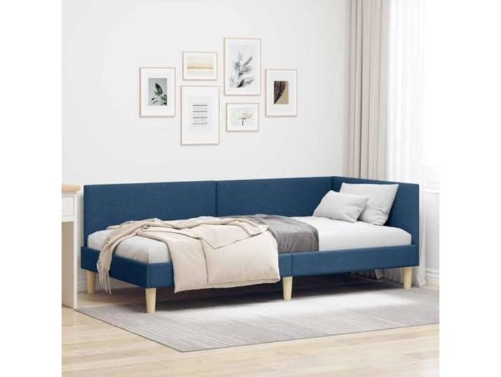 Umwandelbares Stoff Eckbettgestell platzsparend Schlafsofa Blau 90x190 cm Eckbettgestell Blau 90x190 cm Stoff und Sperrholz mit Lattenrost, L-Form Sofa Bett für kleine Wohnungen, platzsparendes