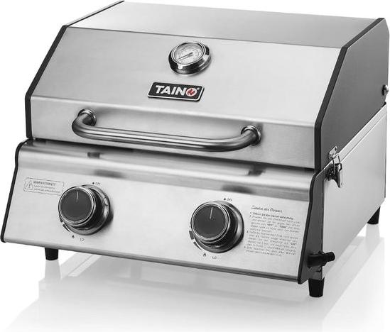Kompakter Gas-Tischgrill mit 2 Brennern - Edelstahlgrill für Camping und Garten