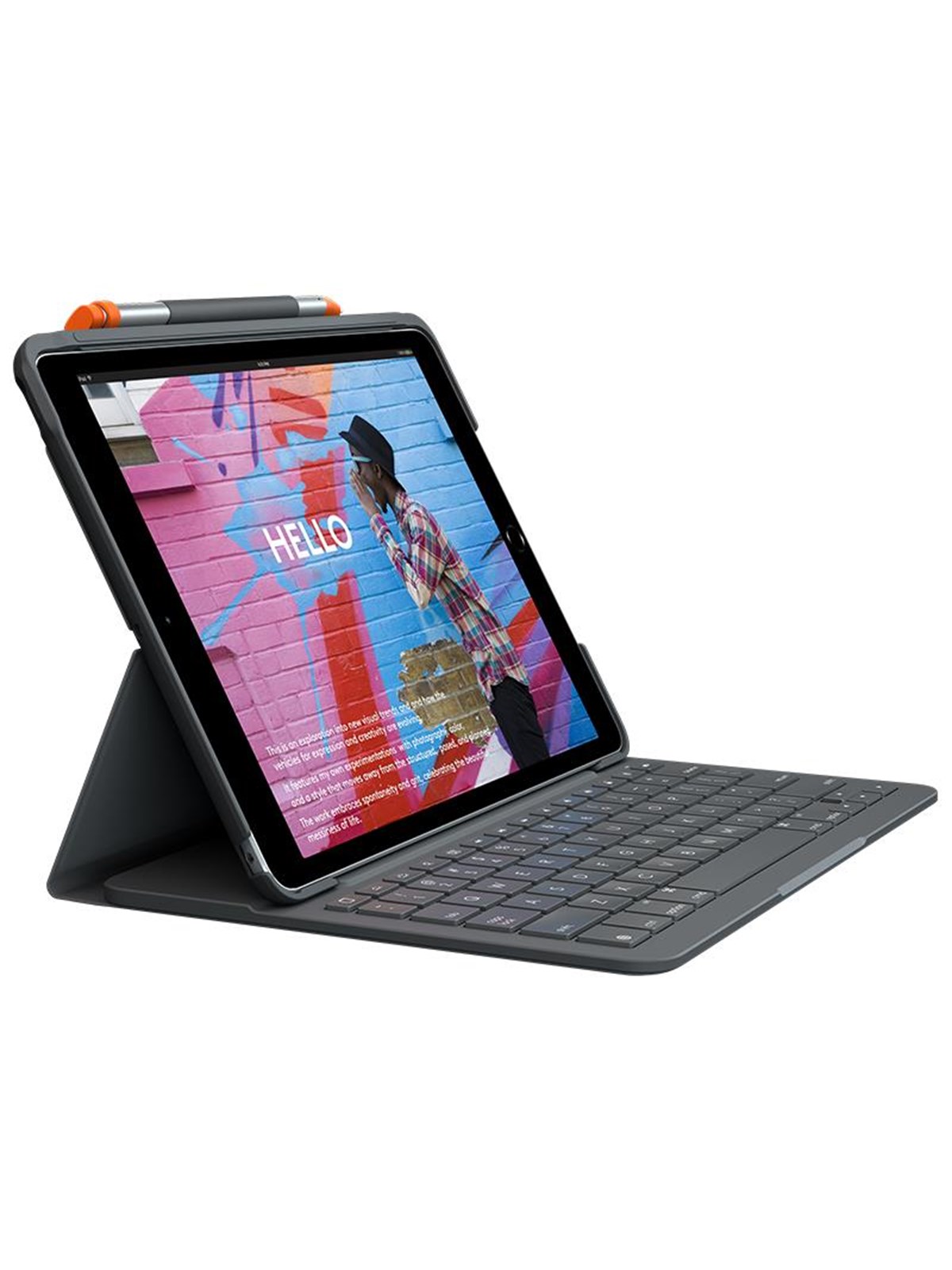 Logitech Slim Folio iPad 10.2" (7th gen) - UK - Tastatur & Folio-Set - Englisch (UK) - Grau
