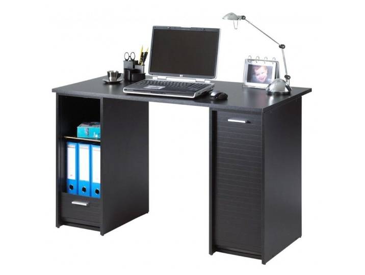 Bureau - Noir - 2 Caissons à Rideau - 120 cm - Design Contemporain - Intérieur