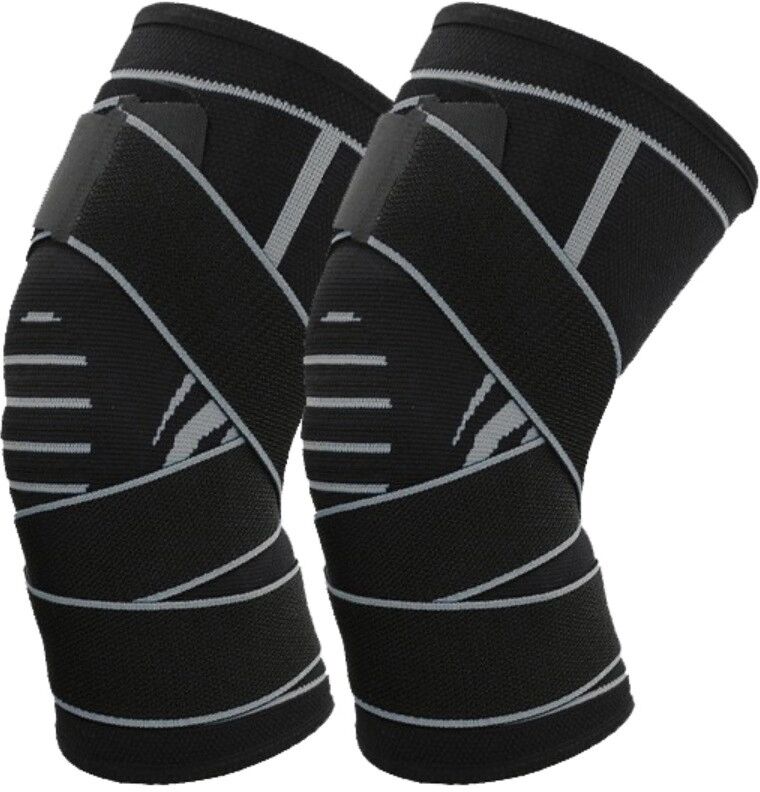 INF 2er-Pack Kniebandagen mit Doppelriemen-Kompression, 360° Anti-Rutsch-Unterstützung und atmungsaktivem Nylon-Spandex-Gewebe L