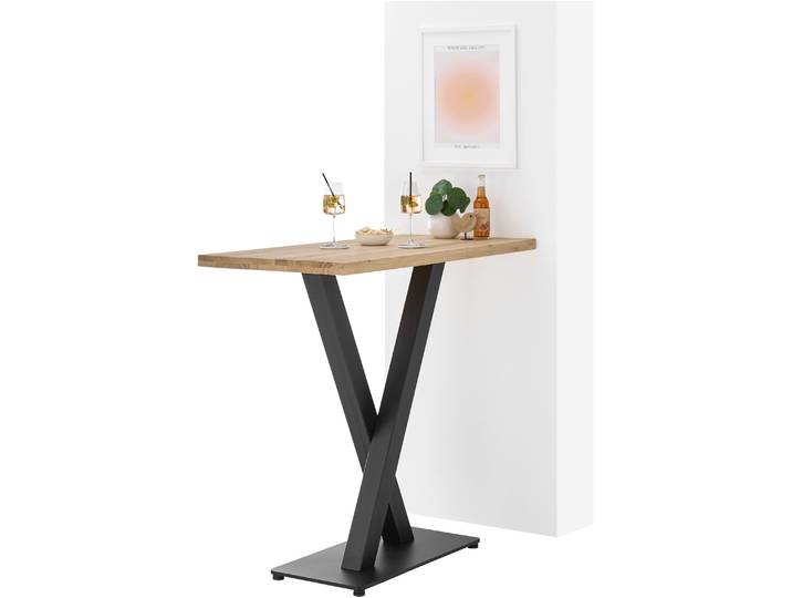 Bartisch STOLKOM Duke Eiche Massivholz geölt, Hochtisch BxHxT 120x104x60 cm , braun (eiche massiv, schwarz, eiche massiv), H:104cm, Tische, Bartisch, Gerade Kante, Eiche Massivholz geölt durchgehende Lamelle