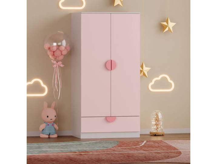 Armoire pour enfants Sandnes 123 x 60 x 40 cm blanc rose