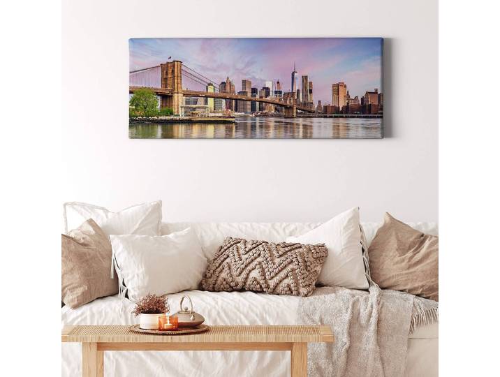 Impression sur toile Skyline Manhattan Polyester PVC / Épicéa Bleu 100 x 40cm