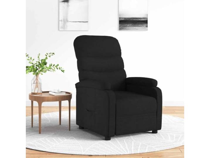 Relaxsessel Stoff Schwarz mit 3 Positionen Manuell Verstellbar Holz Metall Manuelle 3-Positionen-Liegefunktion, dick gepolstert, atmungsaktiver Stoffbezug, stabiler Holz-Metall-Rahmen