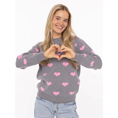 Strickpullover ZWILLINGSHERZ "Herz", Damen, Gr. S, grau, Strick, Obermaterial: 100% Polyacryl, hüftbedeckend, Rundhals, Pullover Strickpullover, mit Herzmotiv, Rundhalsausschnitt
