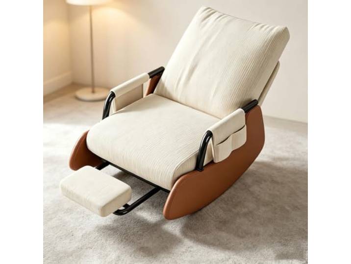 Polstersessel Schaukelnd mit Ausziehbarer Fußstütze Bequemer Schaukelsessel mit 60cm breiter Sitzfläche und platzsparender Beinauflage fürs Wohnzimmer.