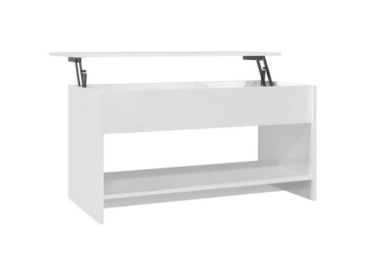 Tmriohed Couchtisch Hochglanz Weiß 102x50x52,5 cm Höhenverstellbar Höhenverstellbarer Wohnzimmertisch aus Holzwerkstoff mit verstecktem Staufach für Zeitschriften und Alltagsgegenstände.