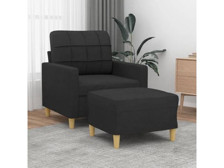 HEFZGDB Sessel mit Hocker Schwarz 60 cm Stoff Modernes Design Bequem und Langlebig für Wohnzimmer Entspannung Lesen Fernsehen Strapazierfähiger Stoff Robustes Gestell Atmungsaktiv