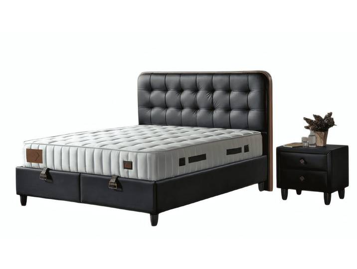 JVmoebel Schlafzimmer-Set JVMoebel Schlafzimmer Set in Schwarz mit Lederpolsterung und Stauraum, (3-tlg)