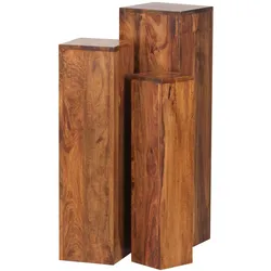 BEISTELLTISCH 3er Set Massivholz Ineinander Verstaubar Einzigartige Maserung, Braun 24x24x85 cm