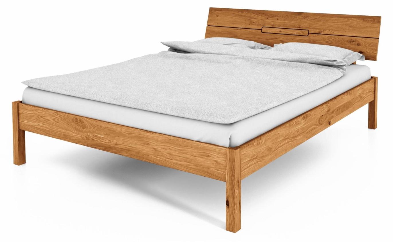 Bett Bento 4 Sonderlänge 90x190 Wildeiche massiv Holzkopfteil und Holzbeine