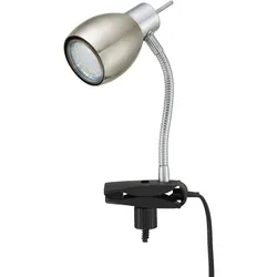 Klemmlampe nickel matt Klemmleuchte Klemmlampe LED mit Stecker, Tischleuchte Leselampe, Spot beweglich, Metall schwarz, 1x LED 3W 250Lm 3000K, HxA 17,5x12cm