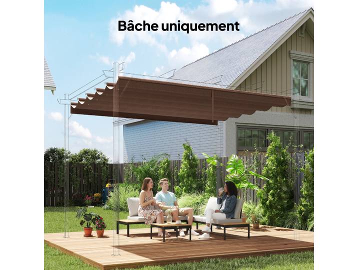 Outsunny Toile Toit Pergola Rétractable 3 x 3 m Café
