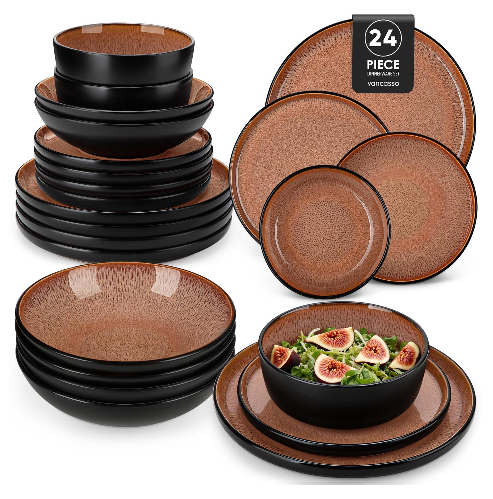Dripio Serviesset voor 6 personen, Steengoed, Bruin, Rond, Vaatwasmachinebestendig