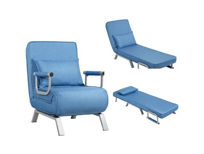COSTWAY Fauteuil Chauffeuse Canapé Lit Convertible Déhoussable Rembourée d'Eponge avec Oreiller Surface en Tissu 186x59x28CM