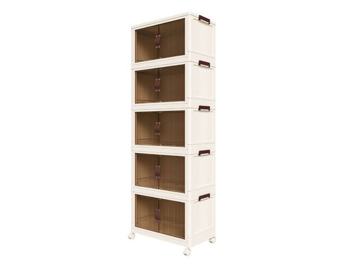 Armoire de rangement 156 cm, pliable 5 niveaux sur roulettes, blanc