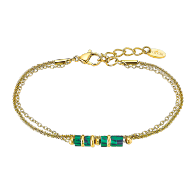 Armband LOTUS "Essentials", gold (gelbgoldfarben, grün, grün), Armbänder, Damen, 19cm, Edelstahl, Armband, mit sonstige