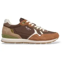 Pepe Jeans für Herren. PMS400048 Braune Brit Boost Sneaker (40), Stoff, Wohnung, Schnürsenkel, Lässig