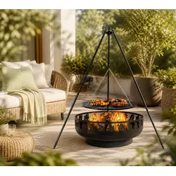 CookKing Schwenkgrill Set Toronto1 | mit Feuerschale, Dreibein und Grillrost - Schwarz
