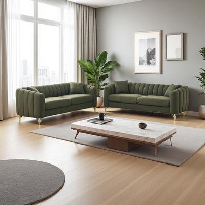 ZWYO HOSIMU Chenille Oversized Sectional Sofa Set with Gold Metal Legs and 2 Throw Pillows (6-Seat)