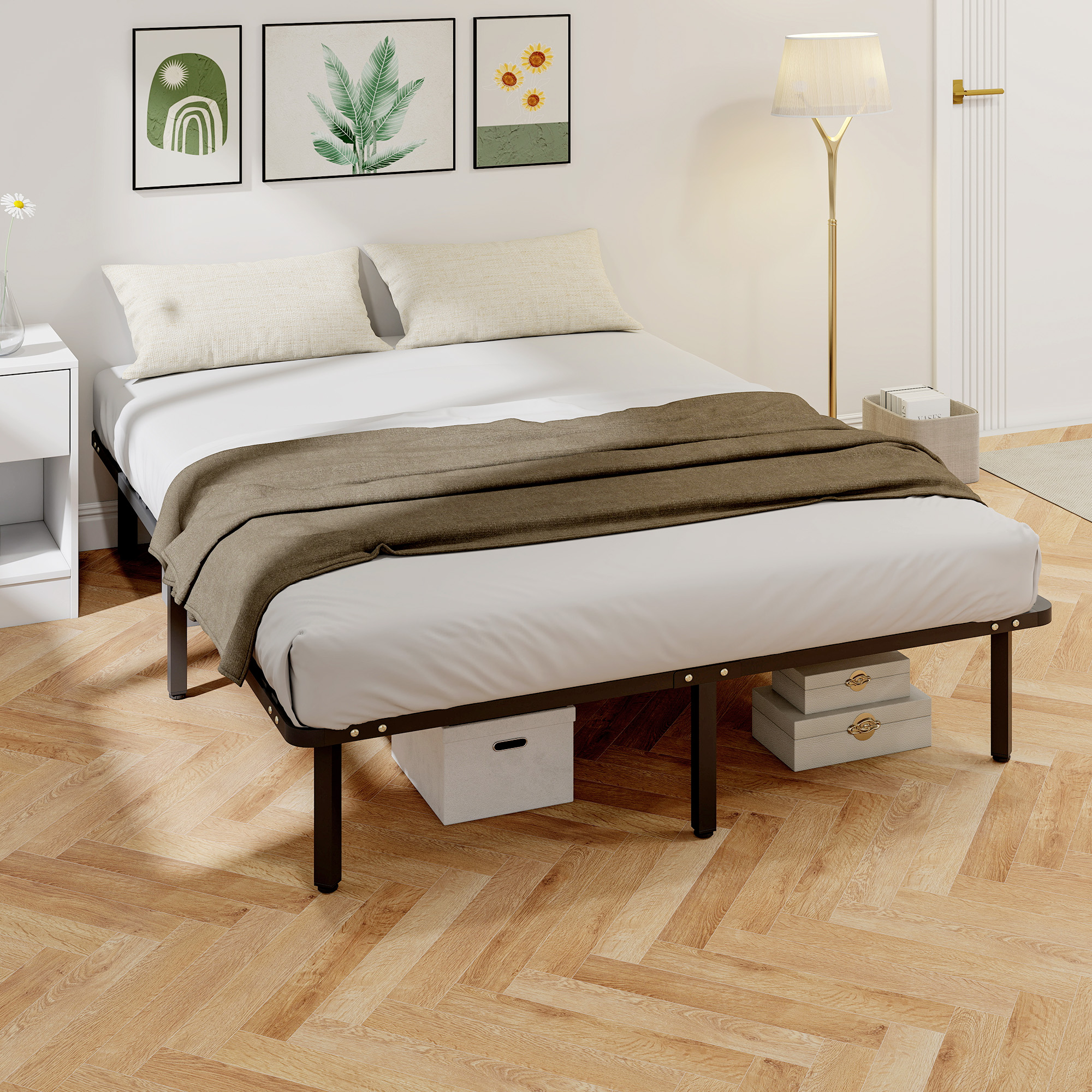 Homcom Telaio per letto matrimoniale, con rete a doghe in legno massello, 160 x 200 cm, Nero    Aosom Italy