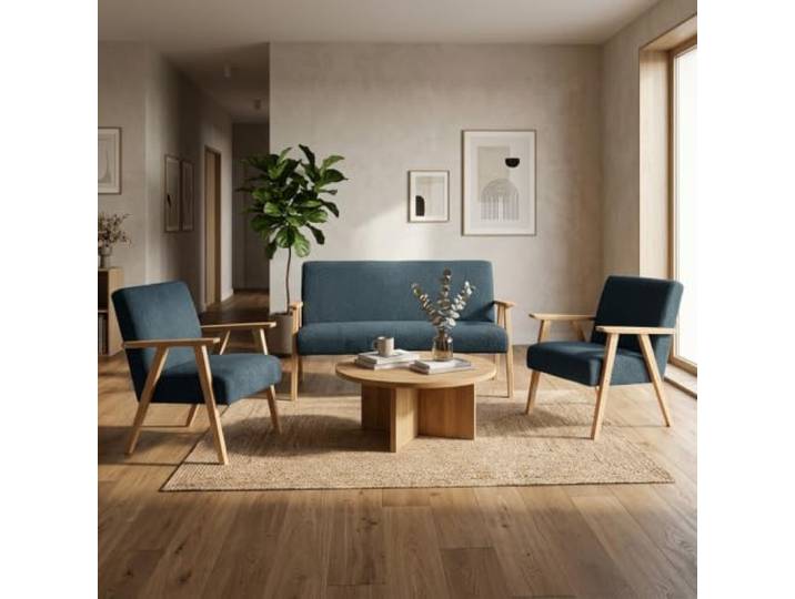 Family Meble Sitzgruppe Soler Hunter – Zweisitzer-Sofa und 2 Sessel im Retro-Stil – Variante Hunter 50
