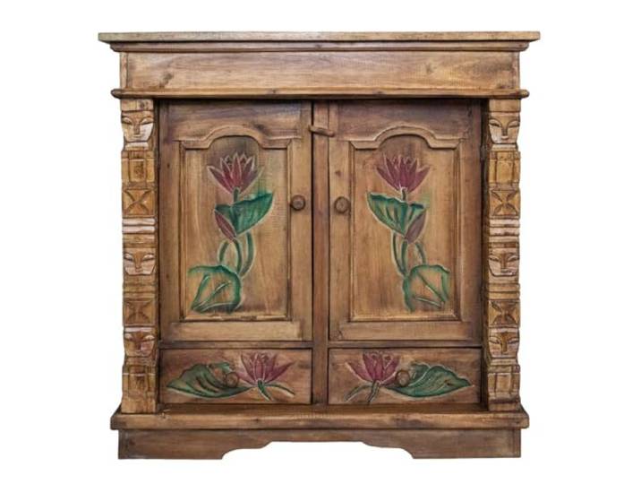 Oriental Galerie Schrank Kommode Sideboard Flurschrank Dielenschrank Telefonschrank Blumen Lotus 80x80 cm Braun Color